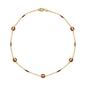 Faberge Victor Mayer 18ct Yellow Gold Red Enamel Linked Chain Necklace