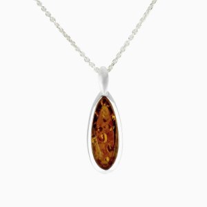 Sterling Silver Amber Elongated Pear Drop Necklace