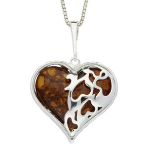 C W Sellors Sterling silver amber encased large heart necklace