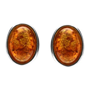 Sterling Silver Amber Framed Oval Stud Earrings