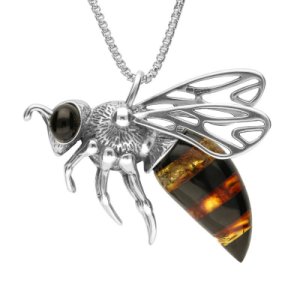 C W Sellors Sterling silver amber large bee necklace