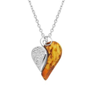 Sterling Silver Amber Large Swirl Heart Necklace