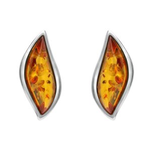 C W Sellors Sterling silver amber leaf stud earrings