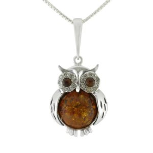 C W Sellors Sterling silver amber medium owl necklace