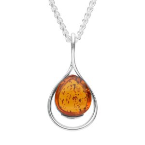 C W Sellors Sterling silver amber open twist pear drop necklace