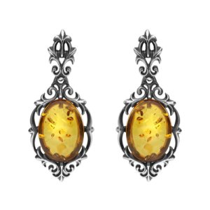 C W Sellors Sterling silver amber oval drop earrings
