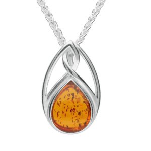 Sterling Silver Amber Pear Shaped Celtic Twist Necklace
