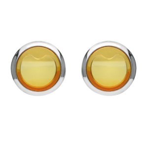 C W Sellors Sterling silver amber round stud earrings