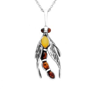 C W Sellors Sterling silver amber small dragonfly necklace