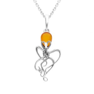 Sterling Silver Amber Small Octopus Necklace