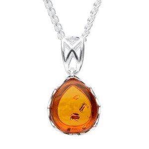 C W Sellors Sterling silver amber small pear necklace