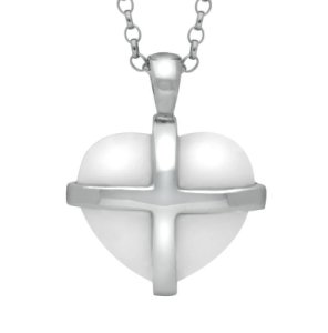 Sterling Silver Bauxite Large Cross Heart Necklace