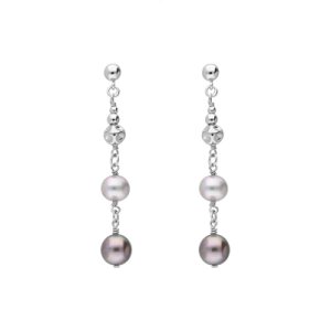 C W Sellors Sterling silver black and grey pearl bead drop earrings