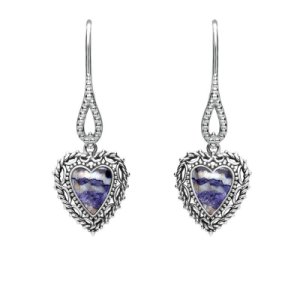 C W Sellors Sterling silver blue john heart drop earrings