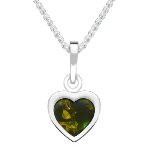 C W Sellors Sterling silver green amber heart necklace