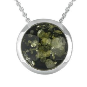 C W Sellors Sterling silver green amber round framed necklace