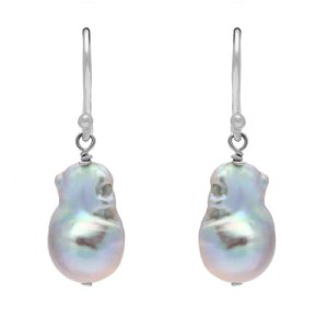 Sterling Silver Grey Baroque Pearl Hook Drop Earrings