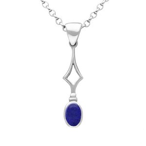 Sterling Silver Lapis Lazuli Oval Drop Necklace