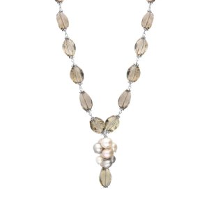 Sterling Silver Multi-coloured Pearl and Quartz Bead Drop Necklace