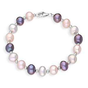 C W Sellors Sterling silver multi-coloured pearl bead bracelet