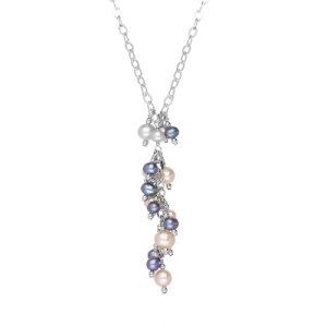 Sterling Silver Multi-coloured Pearl Bead Drop Necklace
