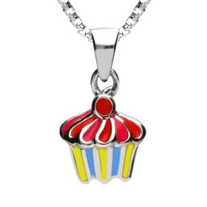 Sterling Silver NSPCC Enamel Multicoloured Cupcake Necklace