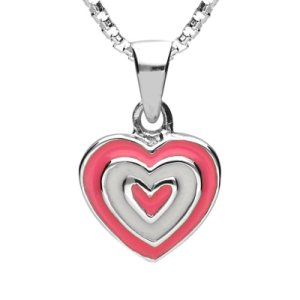 C W Sellors Sterling silver nspcc enamel pink and white layered heart necklace