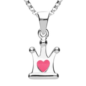 C W Sellors Sterling silver nspcc enamel pink heart crown necklace