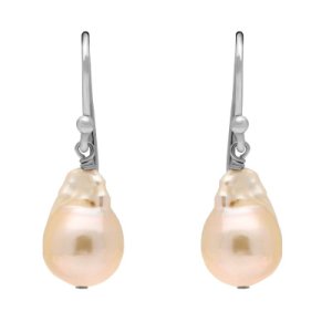 Sterling Silver Peach Baroque Pearl Hook Drop Earrings