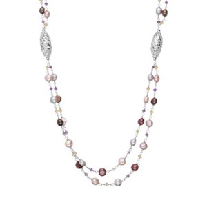 C W Sellors Sterling silver pearl double chain beaded necklace