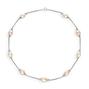 C W Sellors Sterling silver pink and orange pearl necklace