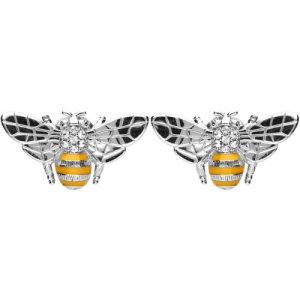 Sterling Silver Swarovski Crystal Yellow Enamel House Style Bee Stud Earrings
