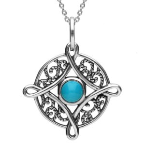 Sterling Silver Turquoise Detailed Four Point Cross Necklace