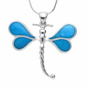 C W Sellors Sterling silver turquoise four stone dragonfly necklace