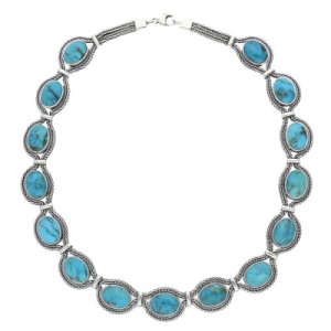 Sterling Silver Turquoise Foxtail Oval Fifteen Stone Necklace