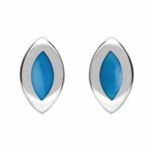 Sterling Silver Turquoise Framed Marquise Stud Earrings