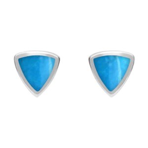 Sterling Silver Turquoise Small Curved Triangle Stud Earrings