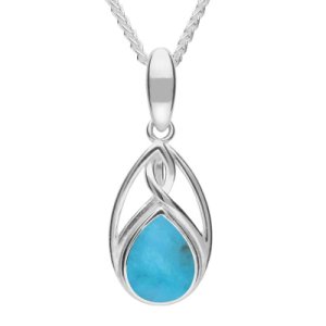 C W Sellors Sterling silver turquoise small pear twist celtic necklace