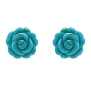 Sterling Silver Turquoise Tuberose Rose Stud Earrings