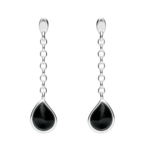 Sterling Silver Whitby Jet Abstract Peardrop Earrings