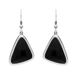 C W Sellors Sterling silver whitby jet abstract triangle hook drop earrings
