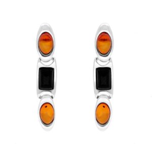 Sterling Silver Whitby Jet Amber Oval And Rectangle Earrings