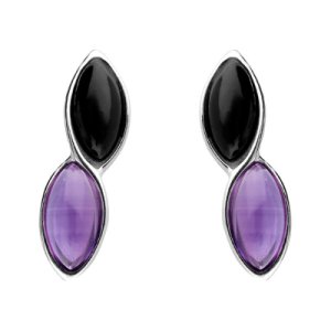 C W Sellors Sterling silver whitby jet amethyst marquise stud earrings
