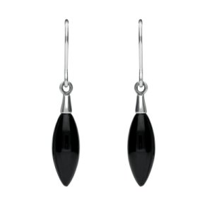 Sterling Silver Whitby Jet Carved Marquise Drop Earrings