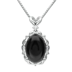 C W Sellors Sterling silver whitby jet carved oval necklace