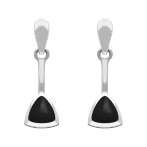 Sterling Silver Whitby Jet Curved Triangle Drop Earrings