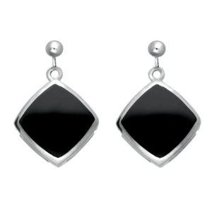 Sterling Silver Whitby Jet Cushion Square Drop Earrings