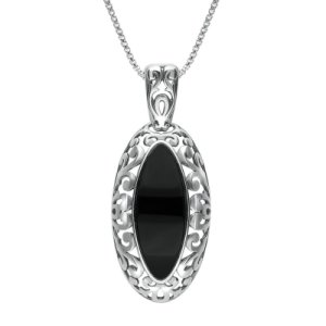 Sterling Silver Whitby Jet Fancy Marquise Necklace