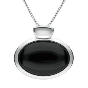 C W Sellors Sterling silver whitby jet horizontal oval necklace