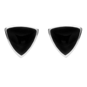 Sterling Silver Whitby Jet Large Curved Triangle Stud Earrings